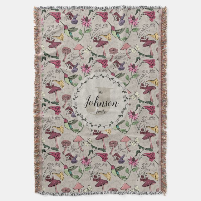 Couverture Nom de famille gris moderne Colibri & Fleurs (devant Vertical)