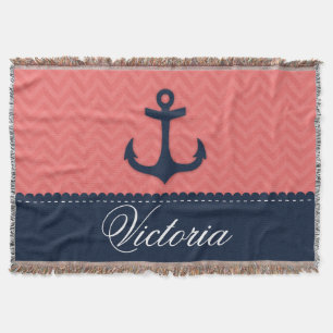 Couverture Nom rose de corail nautique de coutume d'Ancre de