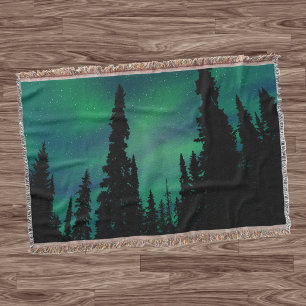 Couverture Northern Lights Green Night Sky Forest