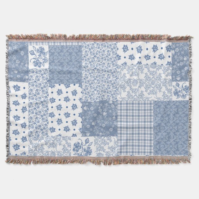 Couverture Nostalgique Indigo Faux Patchwork Throw Blanket (Devant)