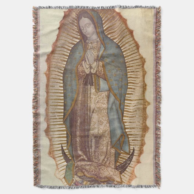 Couverture Notre Dame De Guadalupe Mur Suspendu Blanche (devant Vertical)