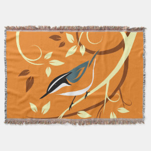 Couverture Nuthatch Rouge Sur Branche D'Arbre Stylisé