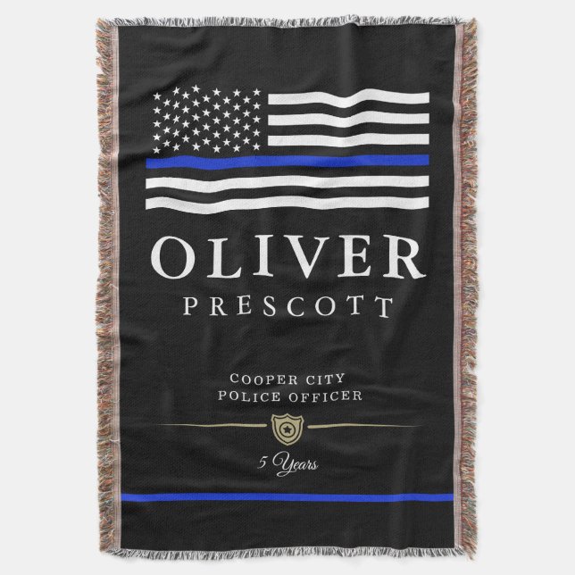 Couverture Officier de police| Ligne Bleue Mince Thème Noir (devant Vertical)