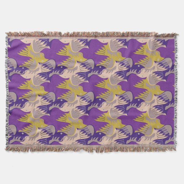 Couverture Oiseaux Tesselation Motif Purple Jetée Blanche 1 (Devant)