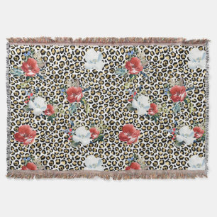 Couverture Or Empreinte de léopard Rouge Blanc Floral