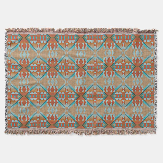 Couverture Orange Brown Aqua Turquoise Blue Tribal Art (Devant)
