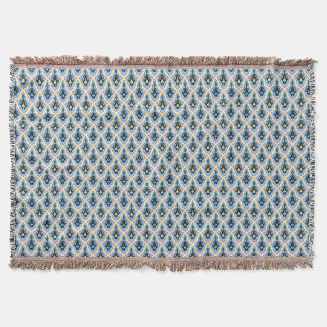 Couverture Oriental Blue Jaune Marocain Arabe Tracery Art (Devant)