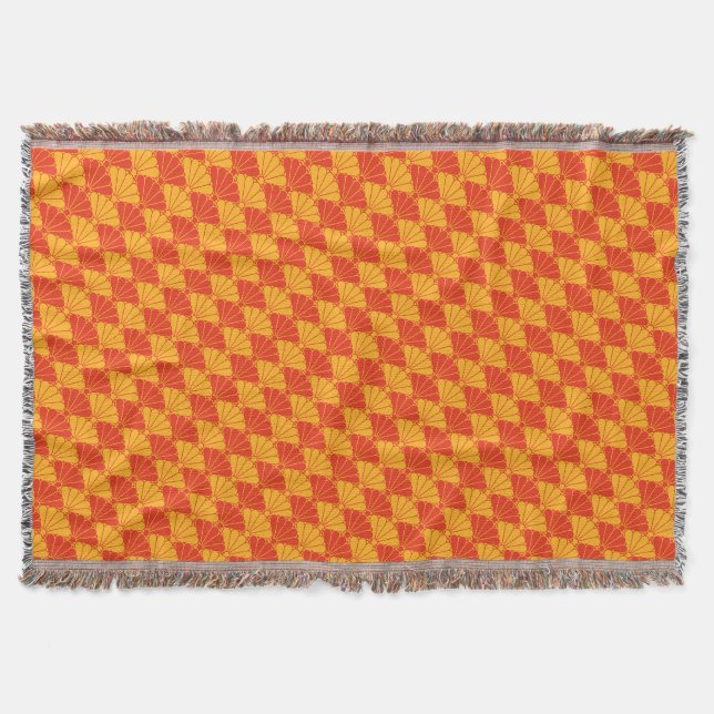 Couverture Oriental Rouge Jaune Kiku Chrysanthemum Mon Motif (Devant)
