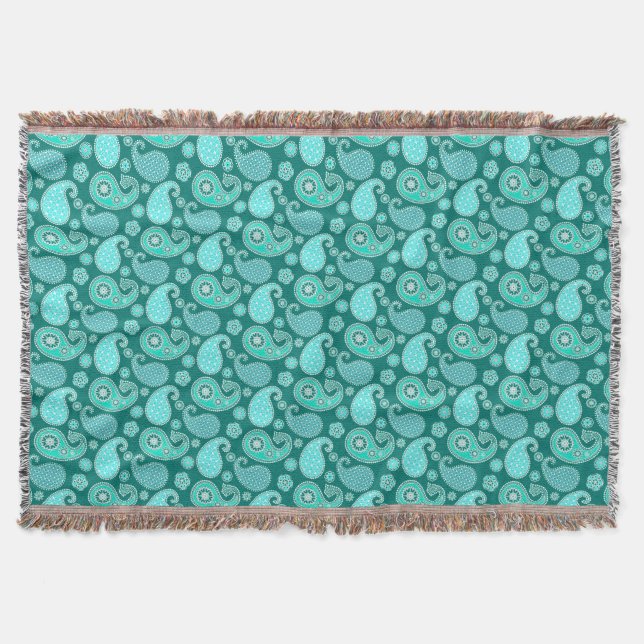 Couverture Paisley motif, Turquoise, Aqua et White (Devant)