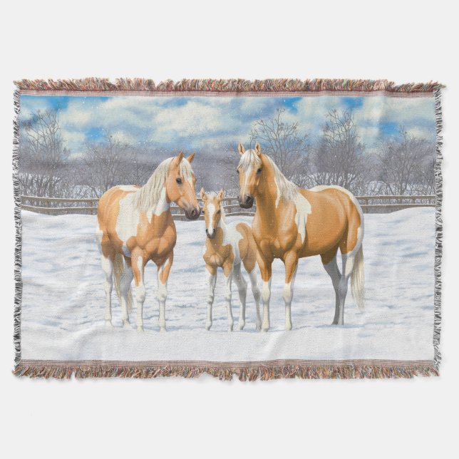 Couverture Palomino Pinto Peinture Quarter Chevaux En Neige (Devant)