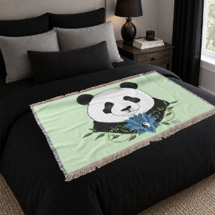 Couverture Panda roux Zen Lotus Bleu Yin Yang Vert