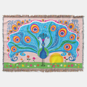 Couverture Paon avec des fleurs
