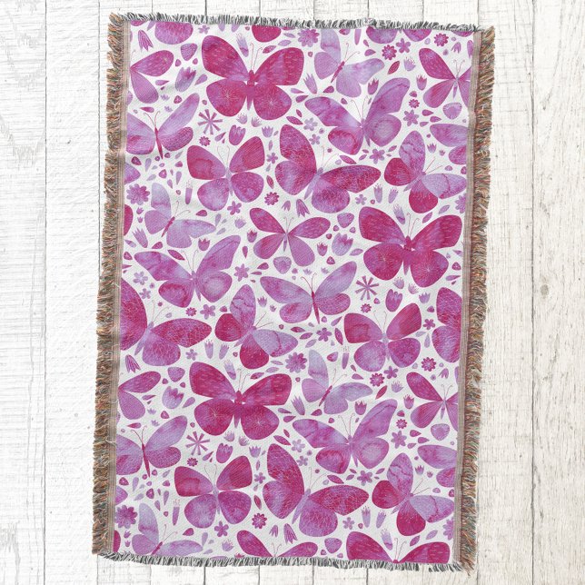Couverture Papillon d'aquarelle moderne rose chaud (Magenta hot pink butterfly watercolor pattern cozy throw blanket)