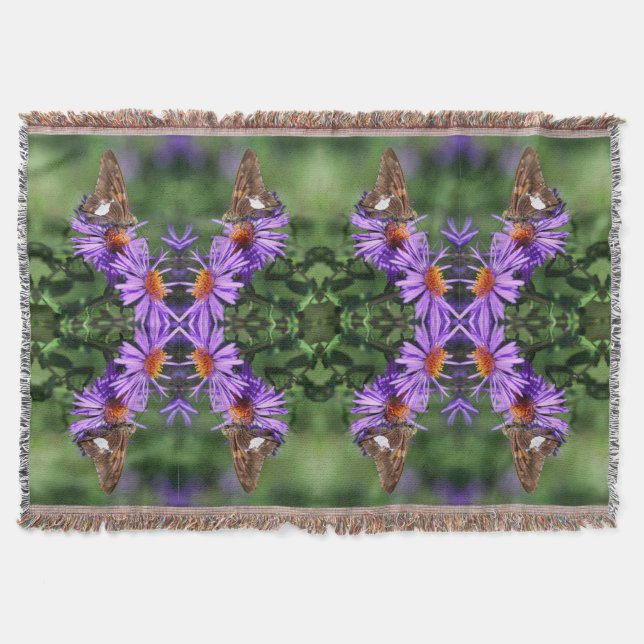Couverture Papillon Lady Peint Sur Aster Flower Abstrait (Devant)