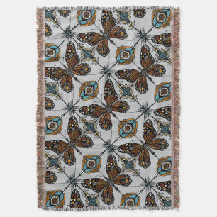 Couverture Papillon Monarque Boho Inspiré Diagonal Carreaux