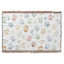 Pastel Paw Print Throw Blanket Cozy Bloom 