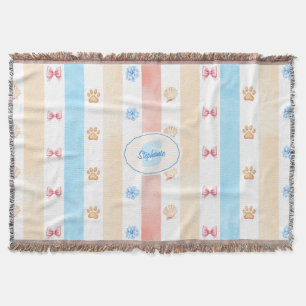 Couverture Pastel Stripe - Empreintes de pattes, Fleur Bleue,