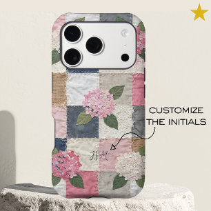 Couverture Patchwork Hydrangea Rose avec Nom Initi