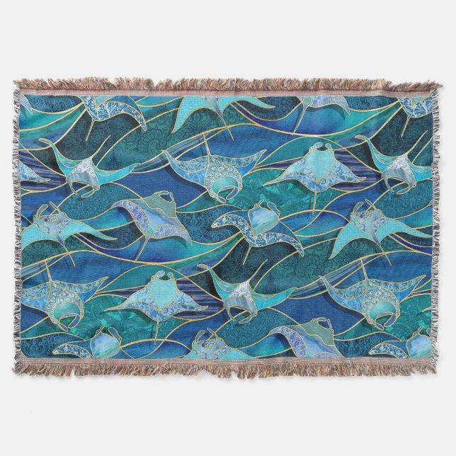 Couverture Patchwork Manta Rays en Sapphire bleu turquoise (Devant)