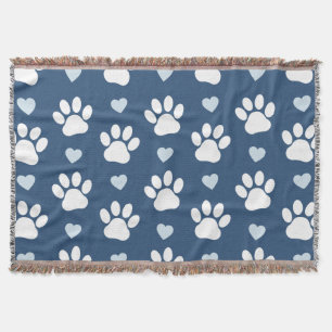 Couverture Pattern of paws, Dog paws, White paws, Blue Hearts