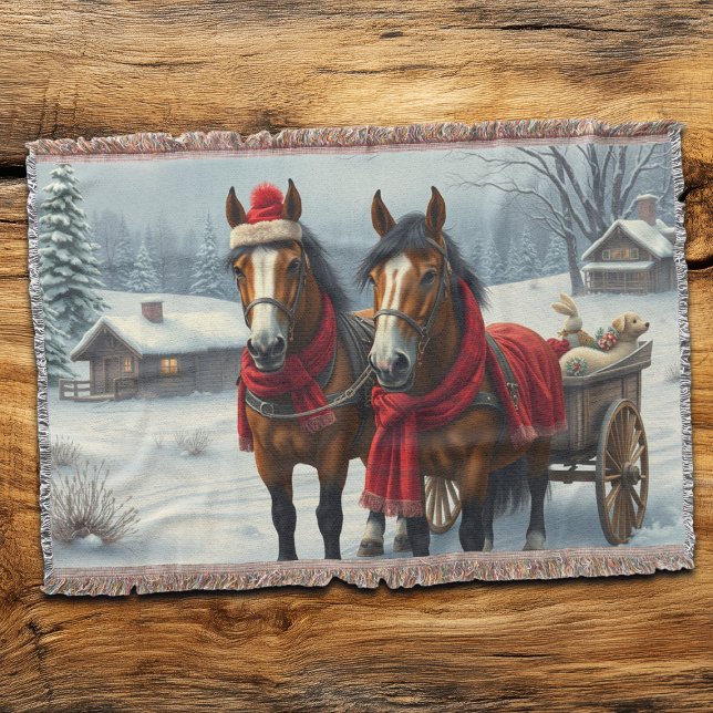 Couverture Paysage hivernal avec chevaux et Cabine (Créateur téléchargé)