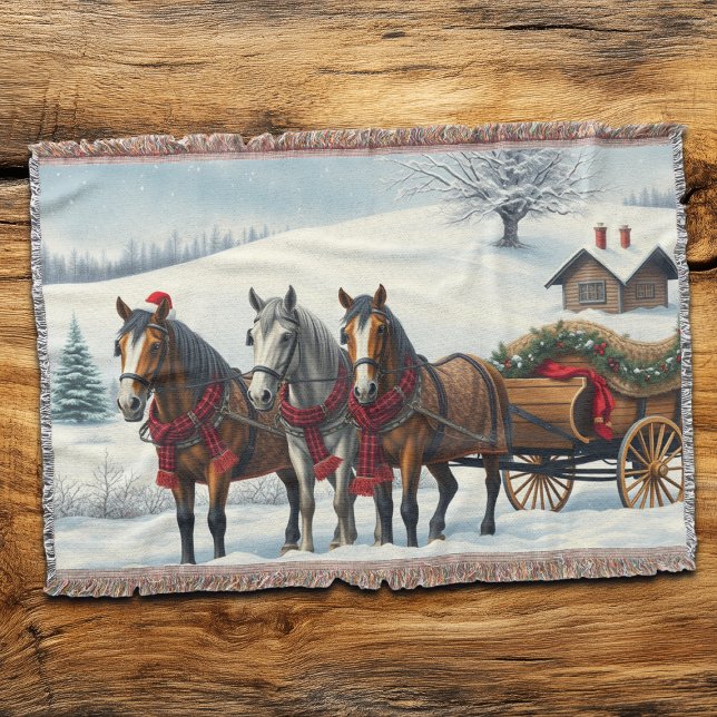Couverture Paysage hivernal avec chevaux et Cabine (Créateur téléchargé)