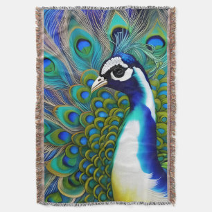 Couverture Peacock blanc bleu et vert Piebald
