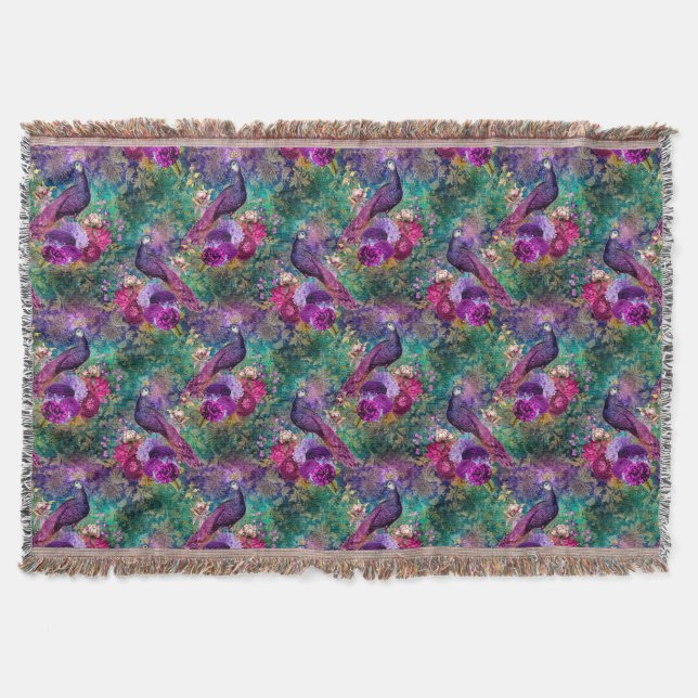 Couverture Peacock et fleurs motif fleuri élégant (Devant)