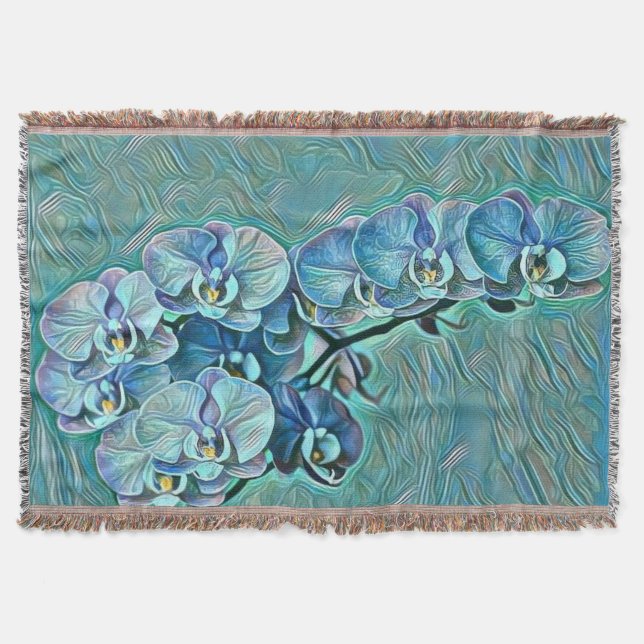 Couverture Peinture bleu violet de fleurs d'orchidées mignonn (Devant)