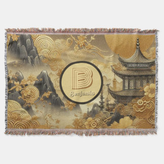 Couverture Peinture chinoise Faux Golden Dripping Monogramme