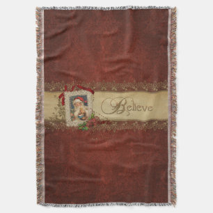Couverture Père Noël vintage avec la dentelle de poinsettia