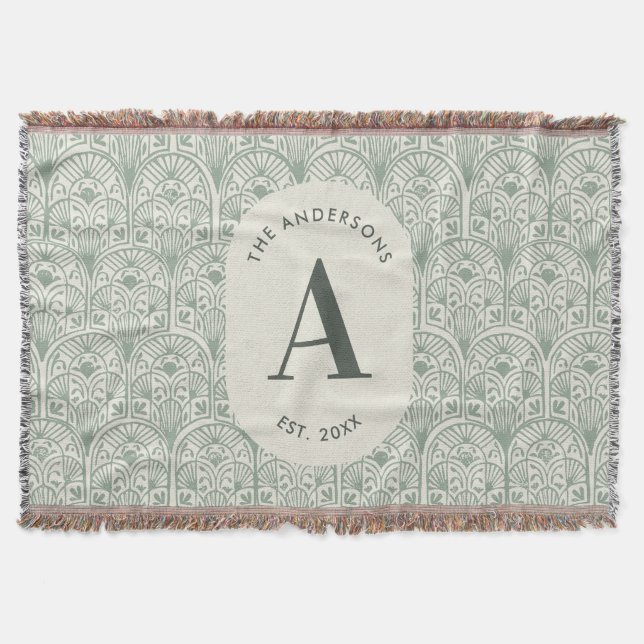 Couverture Personalised Family Name Monogram Sage Green Deco (Devant)