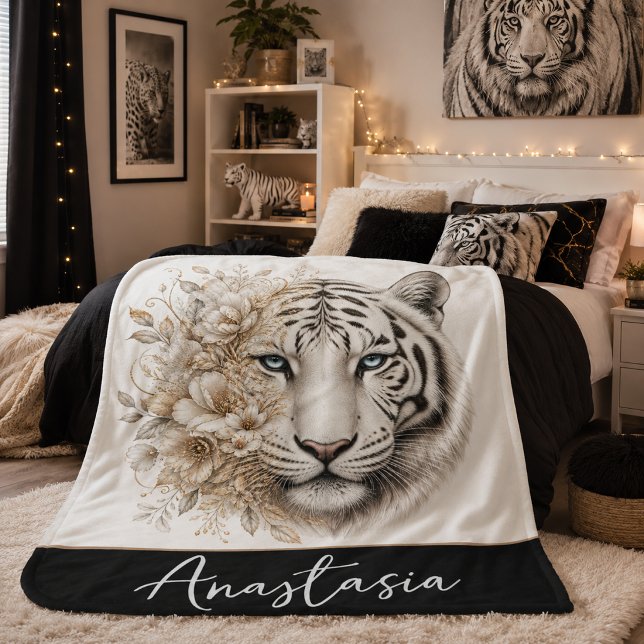 Couverture personnalisée en Sherpa de tigre blanc  (Créateur téléchargé)