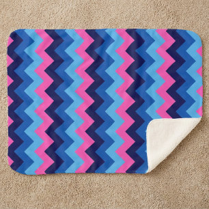Couverture petite Sherpa bleu rose chevrons