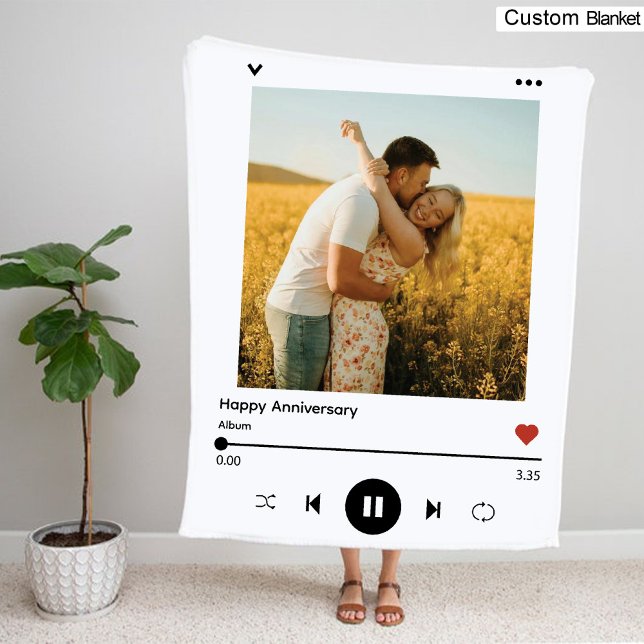 Couverture photo de l'Anniversaire moderne pour co (Modern Anniversary Photo Song Cover for Couple Fleece Blanket)