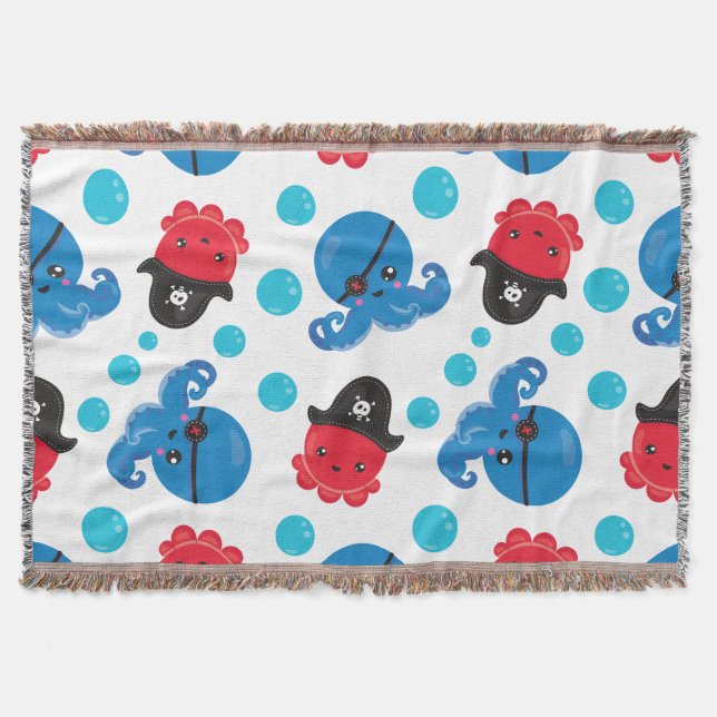 Couverture Pirate Octopus, Motif de pieuvre, Animaux de mer (Devant)