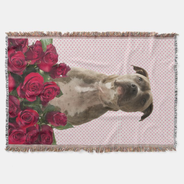 Couverture Pit Bull Chien Floral Photo Jetée Blanche (Devant)