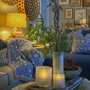 Couverture Plaid de jet Floral Bleu et Blanc Design