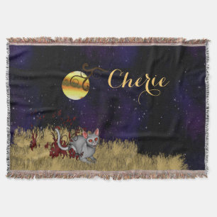 Couverture Pleine lune Chat Monogramme / Personnalisé