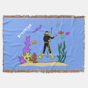 Couverture Plongeur en scaphandre drôle et créatures marines 