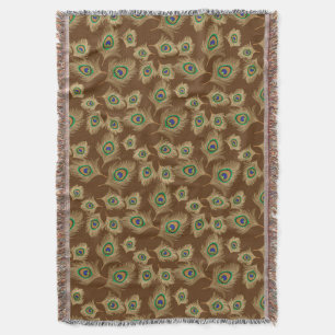 Couverture Plumes de paon beige au chocolat Brown