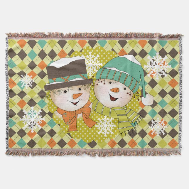 Couverture Points Couple Snowman et Jeu de Vacances Jacquard (Devant)
