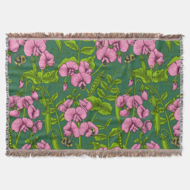 Couverture Pois doux et bourdons, vert et rose (Devant)