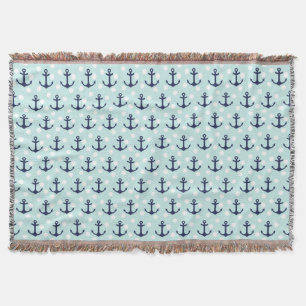 Couverture Pois et Ancres en bon état nautiques de bleu