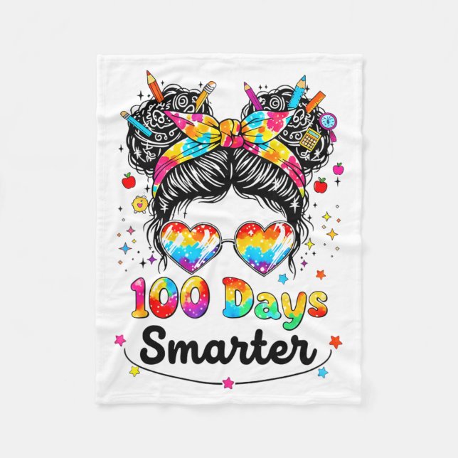 Couverture Polaire 100 Days Smarter Messy Bun 100th Day Of School Gir (Devant)