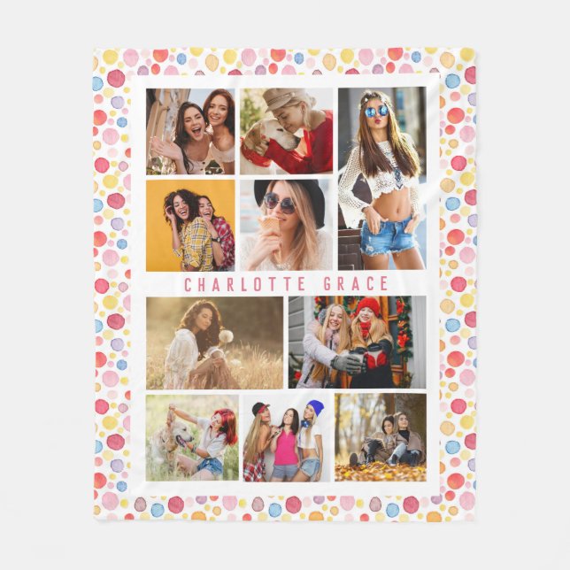 Couverture Polaire 10 Photo Moderne Design Aquarelle Pois Nom (Devant)