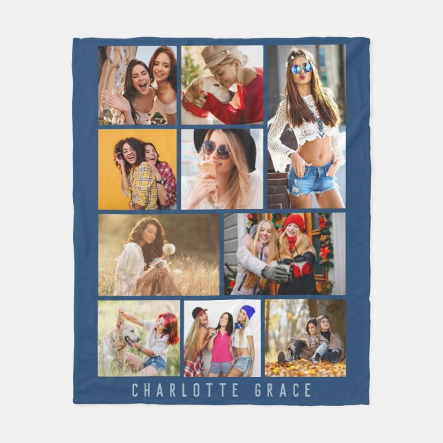 Couverture Polaire 10 Photo Simple Moderne Minimal Bleu Stylish Nom (Devant)