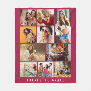 Couverture Polaire 10 Photo Simple Moderne Minimal Maroon Nom Chic