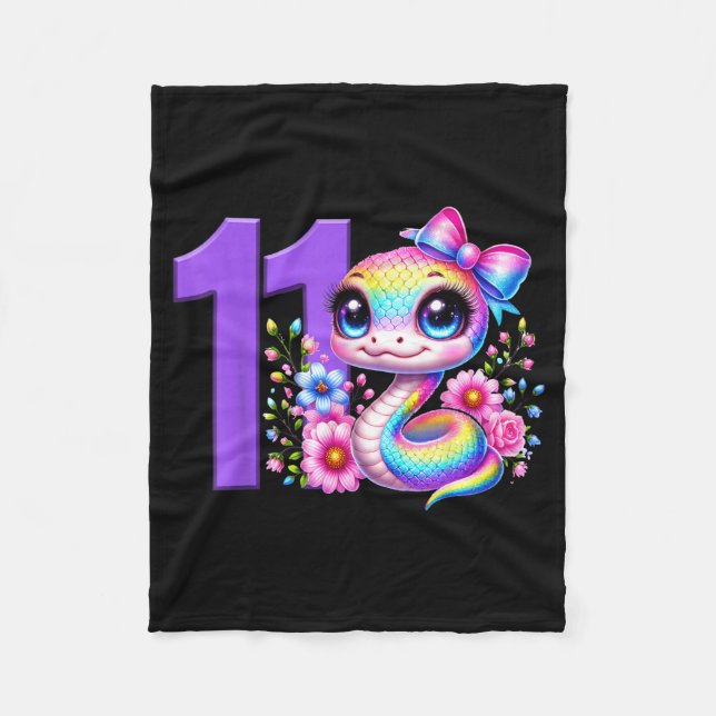 Couverture Polaire 11th Birthday Girl Snake Party Rainbow Coquette Bo (Devant)