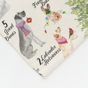 Couverture Polaire 12 chiens de Noël dans le vêtement de vacances